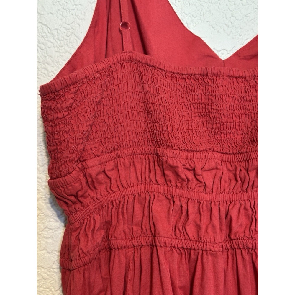 Dizzy Lizzy Red Cotton Tiered Smocked Waist Babydoll Midi Dress XL Boho - Picture 8 of 16